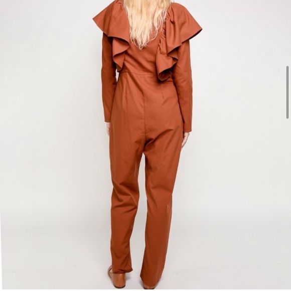 ❌SOLD❌ NWOT Rita Row x Free People Lola Ruffled Orange Microchecks Jumpsuit - Picture 3 of 8